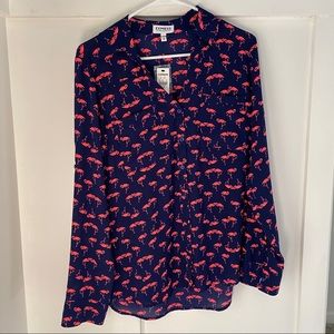 Express neon pink flamingo and navy blouse